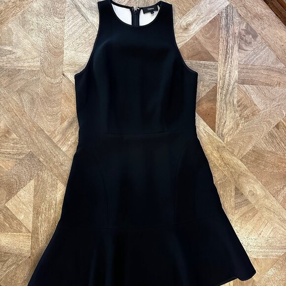 Theory Felicitina Black Bonded Double Crepe Fit Flare Minimalist Mini Dress - Picture 2 of 6